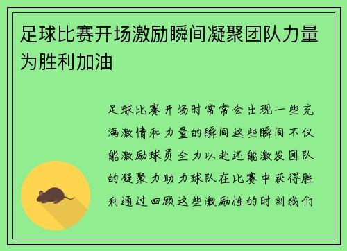 足球比赛开场激励瞬间凝聚团队力量为胜利加油