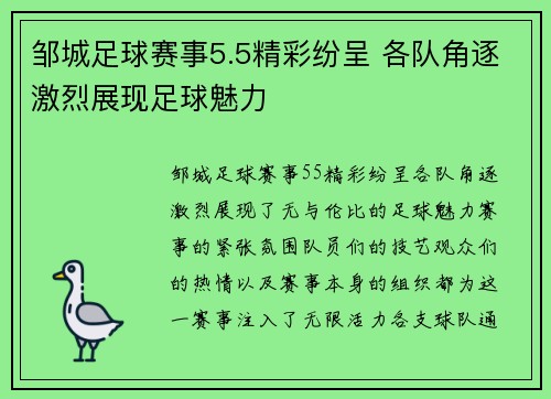 邹城足球赛事5.5精彩纷呈 各队角逐激烈展现足球魅力