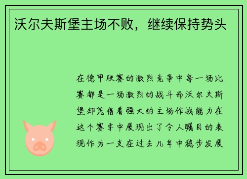 沃尔夫斯堡主场不败，继续保持势头
