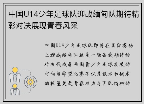 中国U14少年足球队迎战缅甸队期待精彩对决展现青春风采