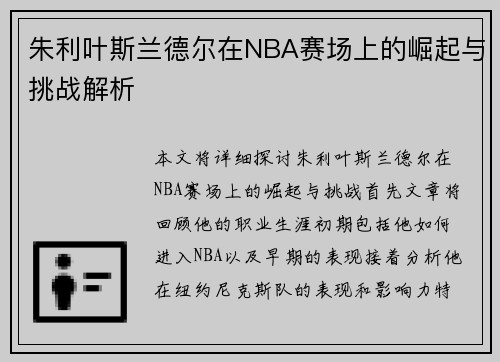 朱利叶斯兰德尔在NBA赛场上的崛起与挑战解析