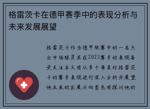 格雷茨卡在德甲赛季中的表现分析与未来发展展望