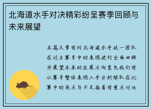 北海道水手对决精彩纷呈赛季回顾与未来展望